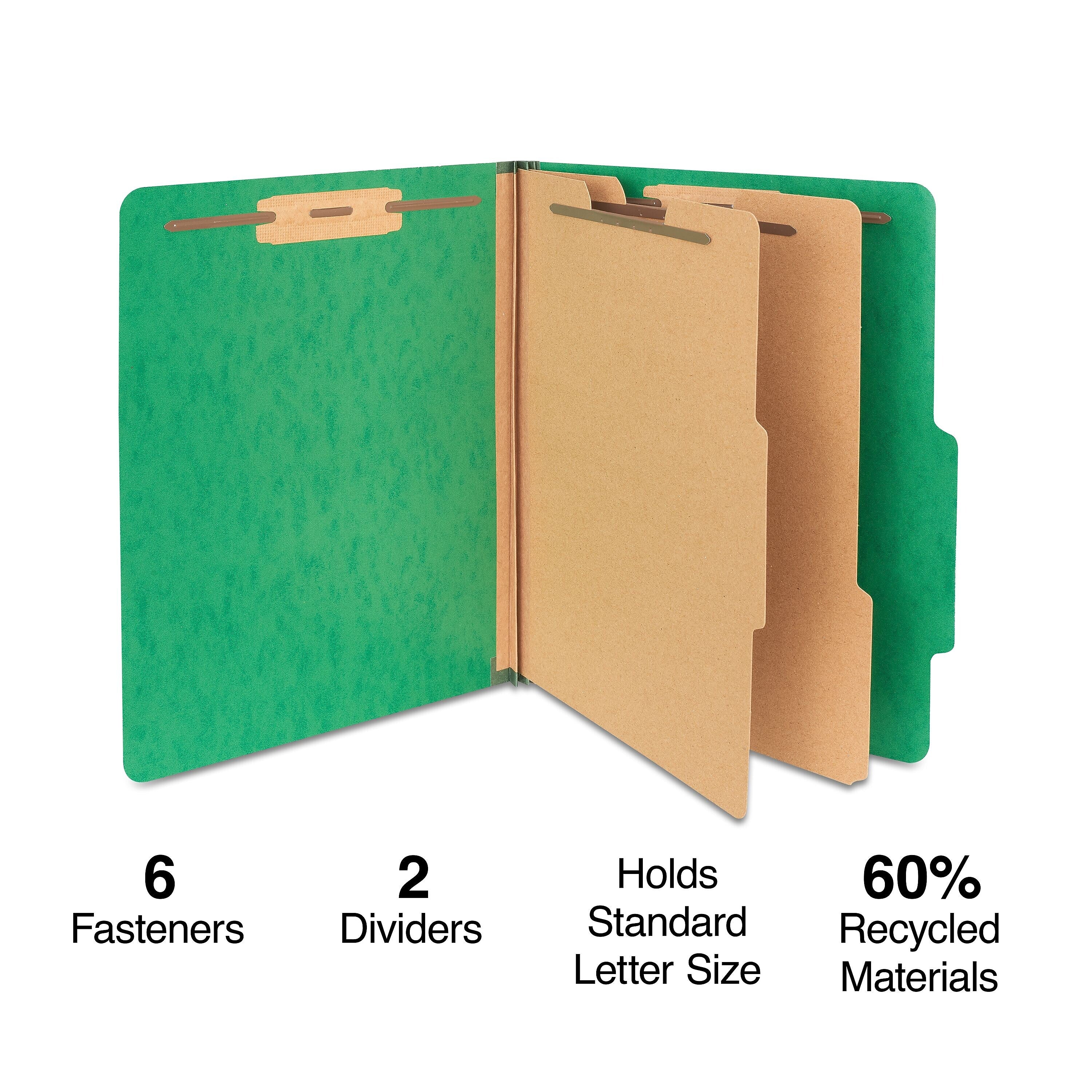 Staples Moisture Resistant Classification Folder, 2-Dividers, 2.5" Expansion, Letter Size, Green, 10/Box (ST614621-CC)