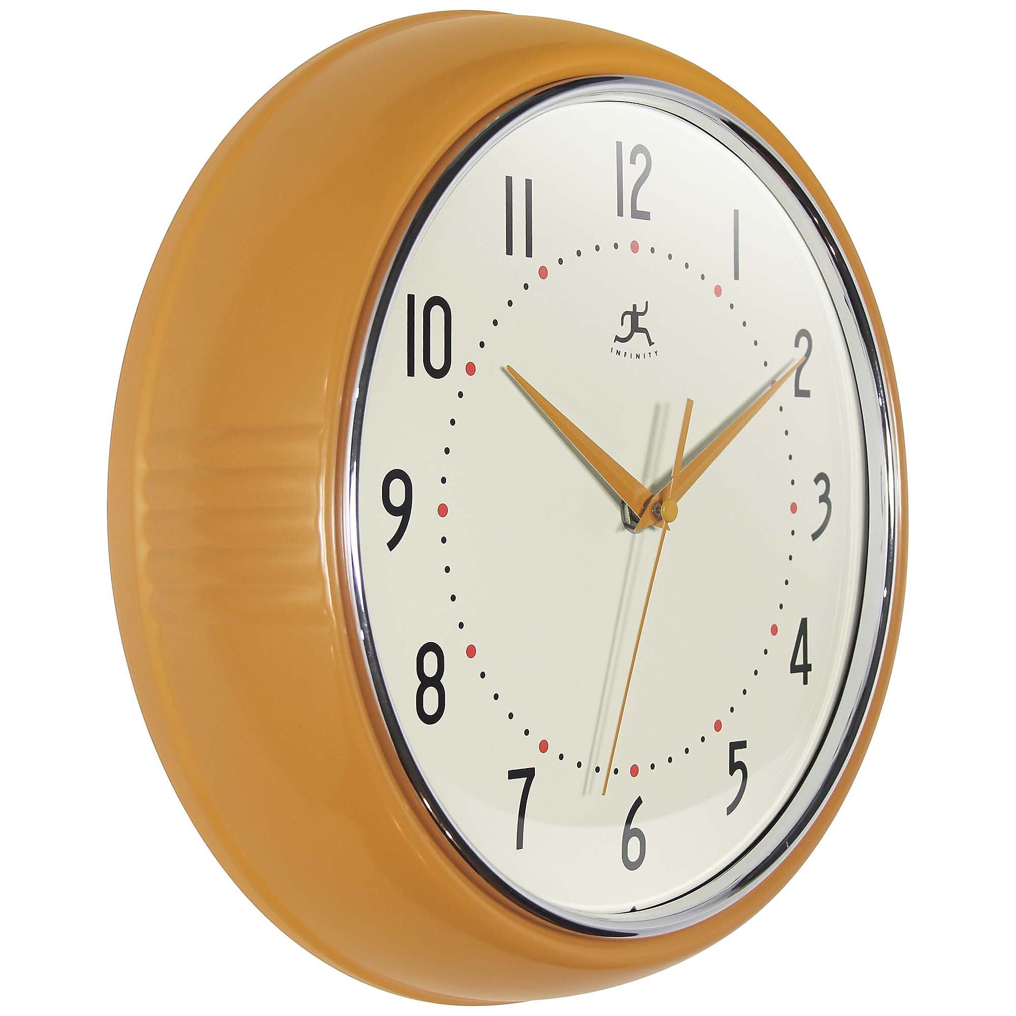 Infinity Instruments Round Retro Saffron Wall Clock, Aluminum, 12" (10940SY-12)
