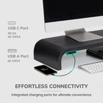 Anji Mountain Mango Wood Monitor Stand with Two USB Ports, Up to 32" Monitor, Black (MS-CRV-BLK-P)