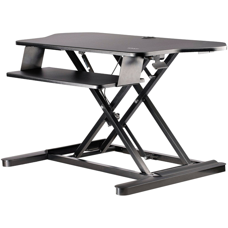 StarTech Adjustable Large Surface Corner Sit Stand Desk Converter for Dual Monitors, Keyboard Tray, 35" x 21" (ARMSTSCORNR)