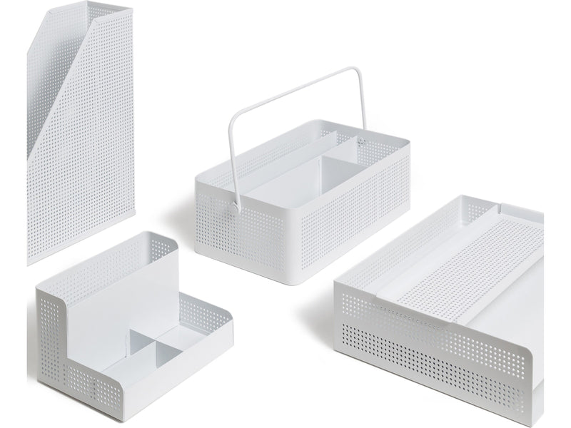 U Brands The Perforated Collection 4-Compartment Metal Desk Storage, White (5717U01-06)