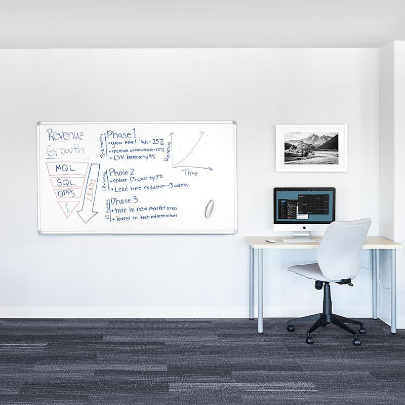 Luxor Magnetic Porcelain Dry-Erase Whiteboard, Aluminum Frame, 72"W x 40"H (DEWM003)