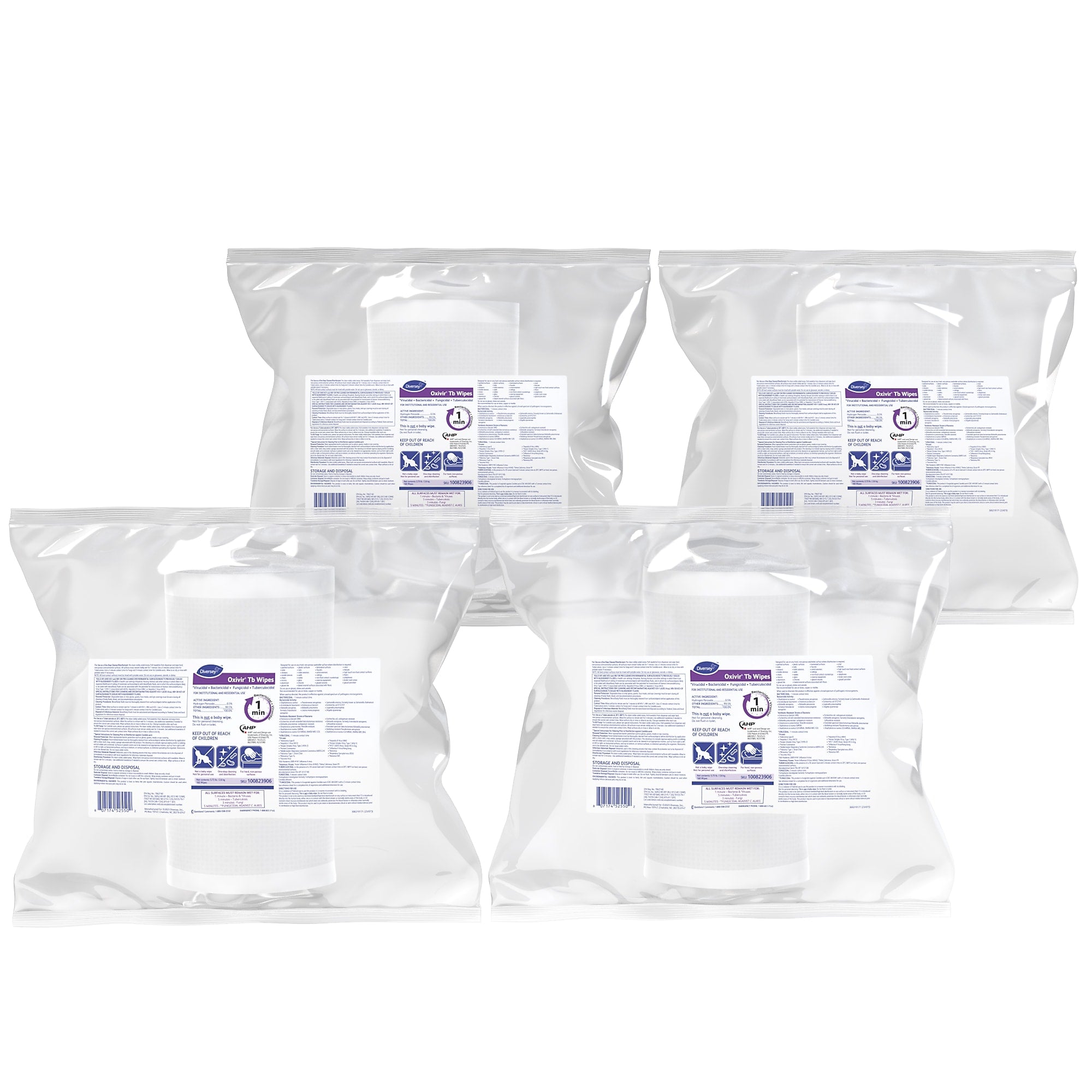 Diversey Oxivir Tb Disinfecting Wipes Refill, Fresh Citrus Scent, 160 Wipes/Container, 4/Carton (100823906)