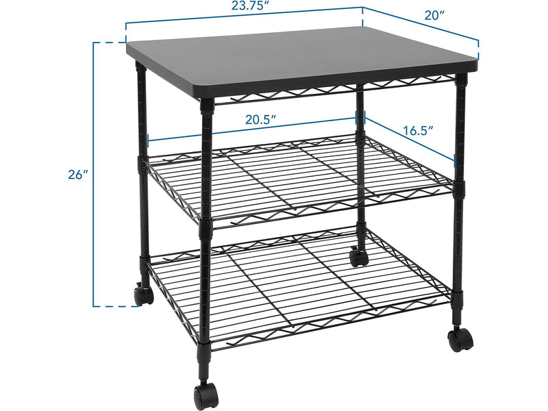 Mount-It! 3-Shelf Steel/Laminate Large Printer Cart with Wheels, Black (MI-7856)