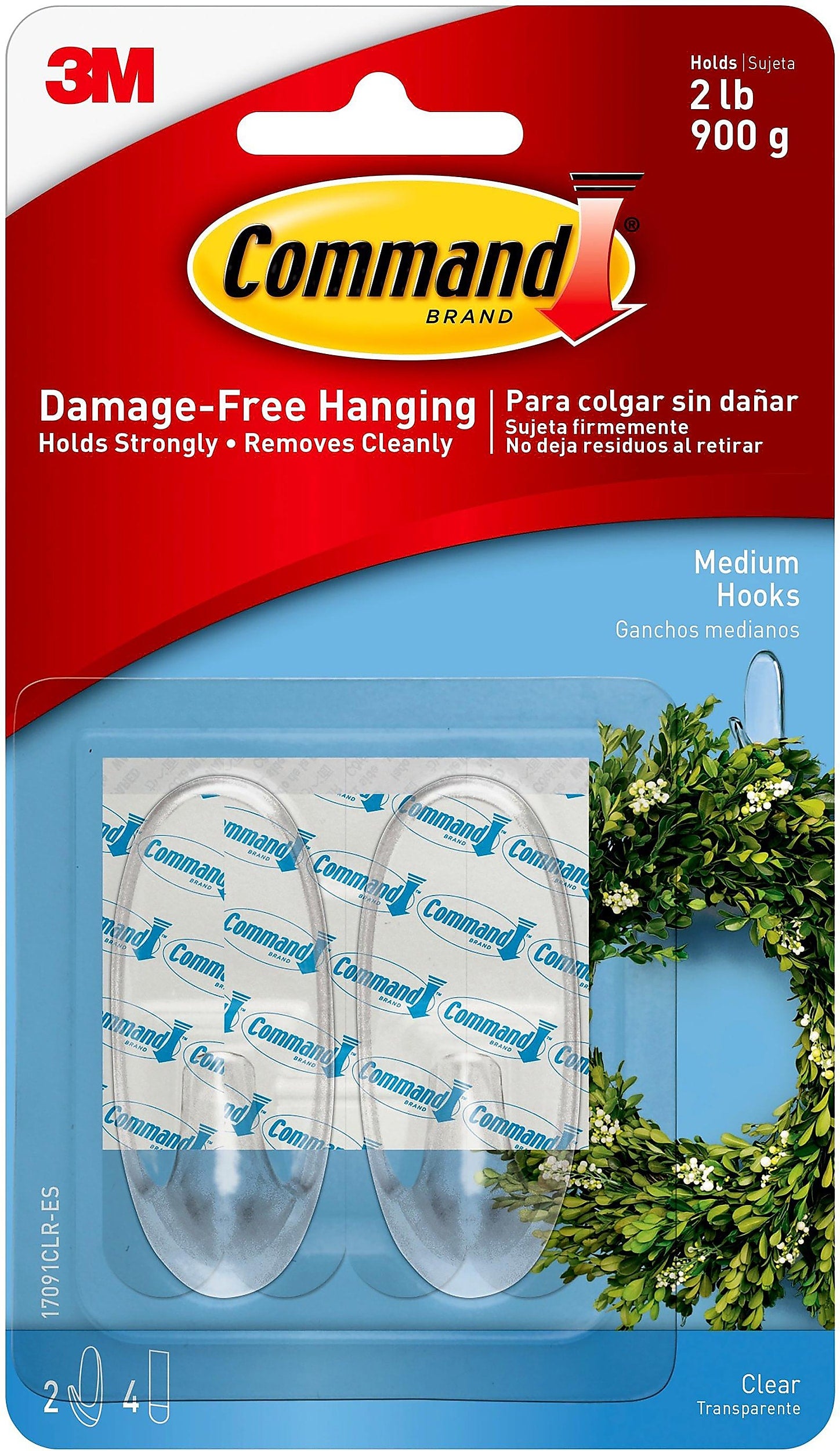 Command Medium Oval Hooks, 2 lb., 2/Pack (17091CLR-ES)