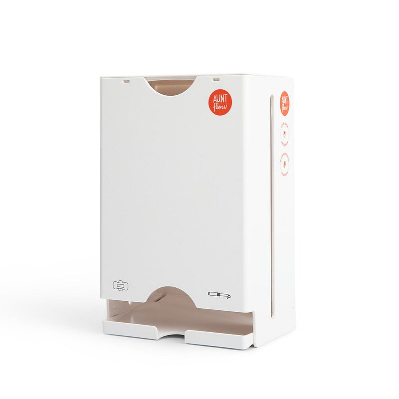 Aunt Flow Sanitary Pad and Tampon Mini Dispenser, Surface Mounted, 5.7" x 4.2" x 7.2", White ABS Resin (DISP-MINI-1)