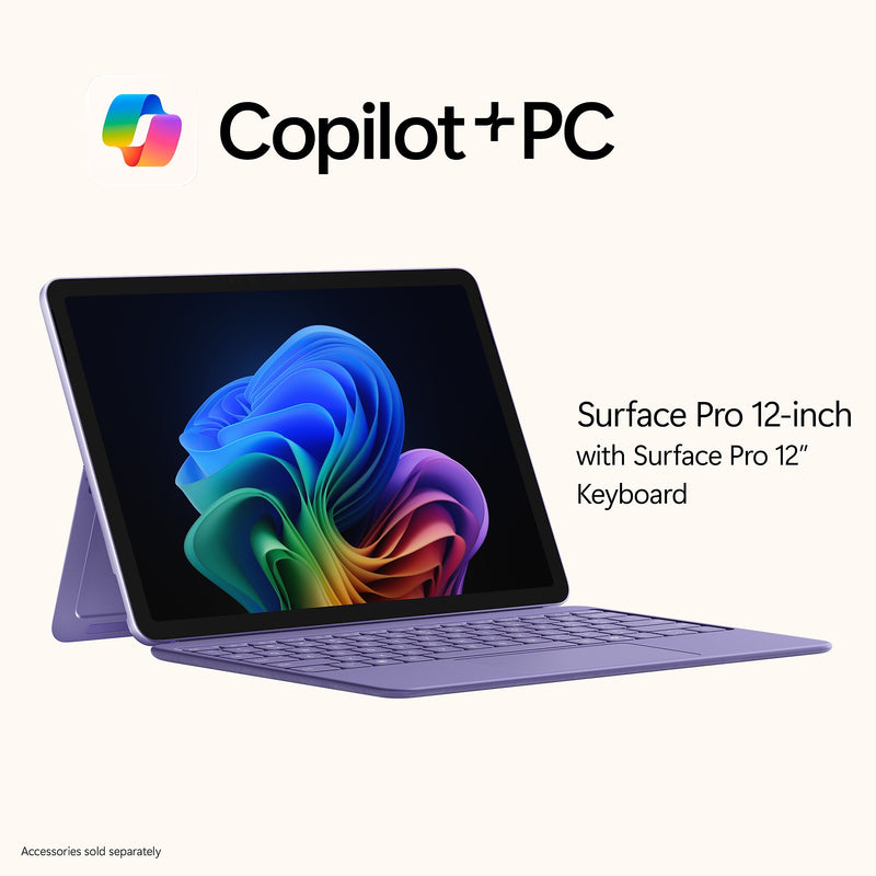 Microsoft Surface Pro 12", Copilot+ PC, Snapdragon X Plus, 16GB RAM, 512GB UFS, 16 Hour Battery, Windows 11 Home, Violet