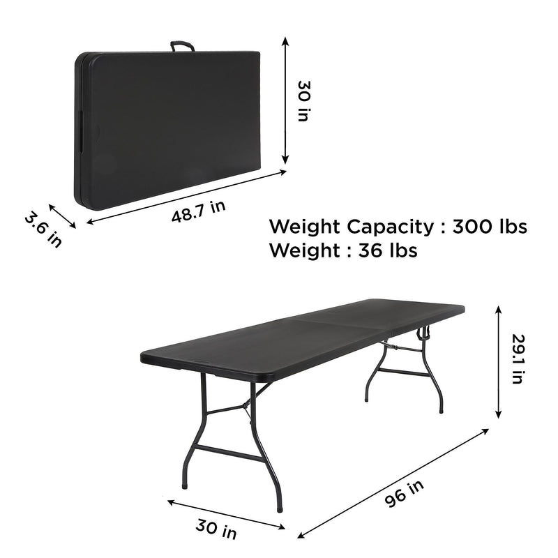 Cosco Fold-in-Half 8' Folding Table, Black (14778BLK1X)