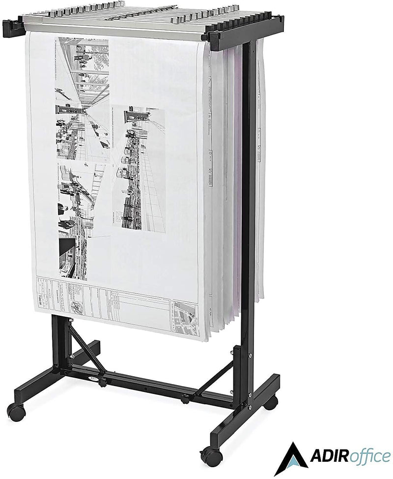 AdirOffice Metal Mobile File Cart with Swivel Wheels and (12) 30" Hanging Clamps, Black (615-BLK-PKG)