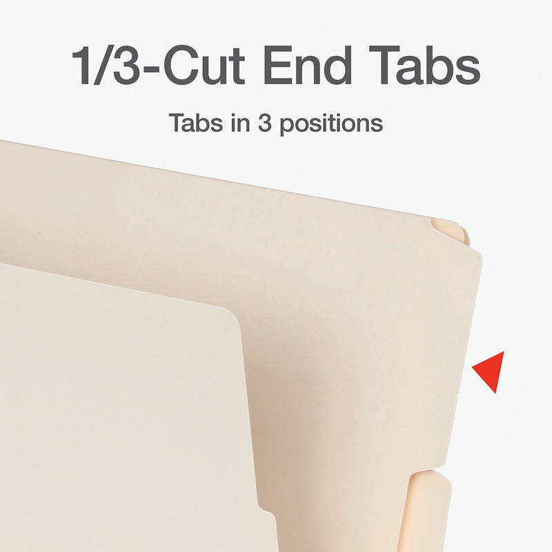 Pendaflex End Tab File Folder, 1/3-Cut Tab, Assorted, Letter Size, Manila, 100/Box (1007001)