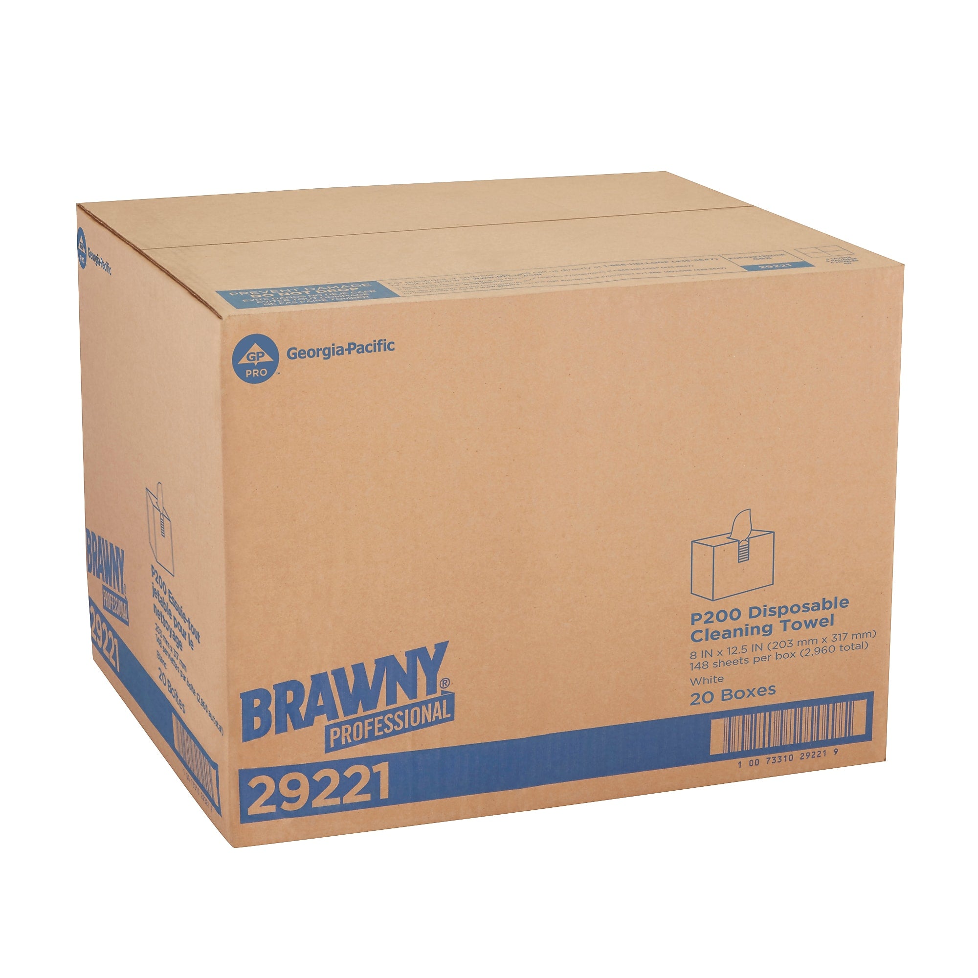 Brawny P200 Paper Cleaning Wipers, 12.5" x 8", White, 20/Carton (29221)