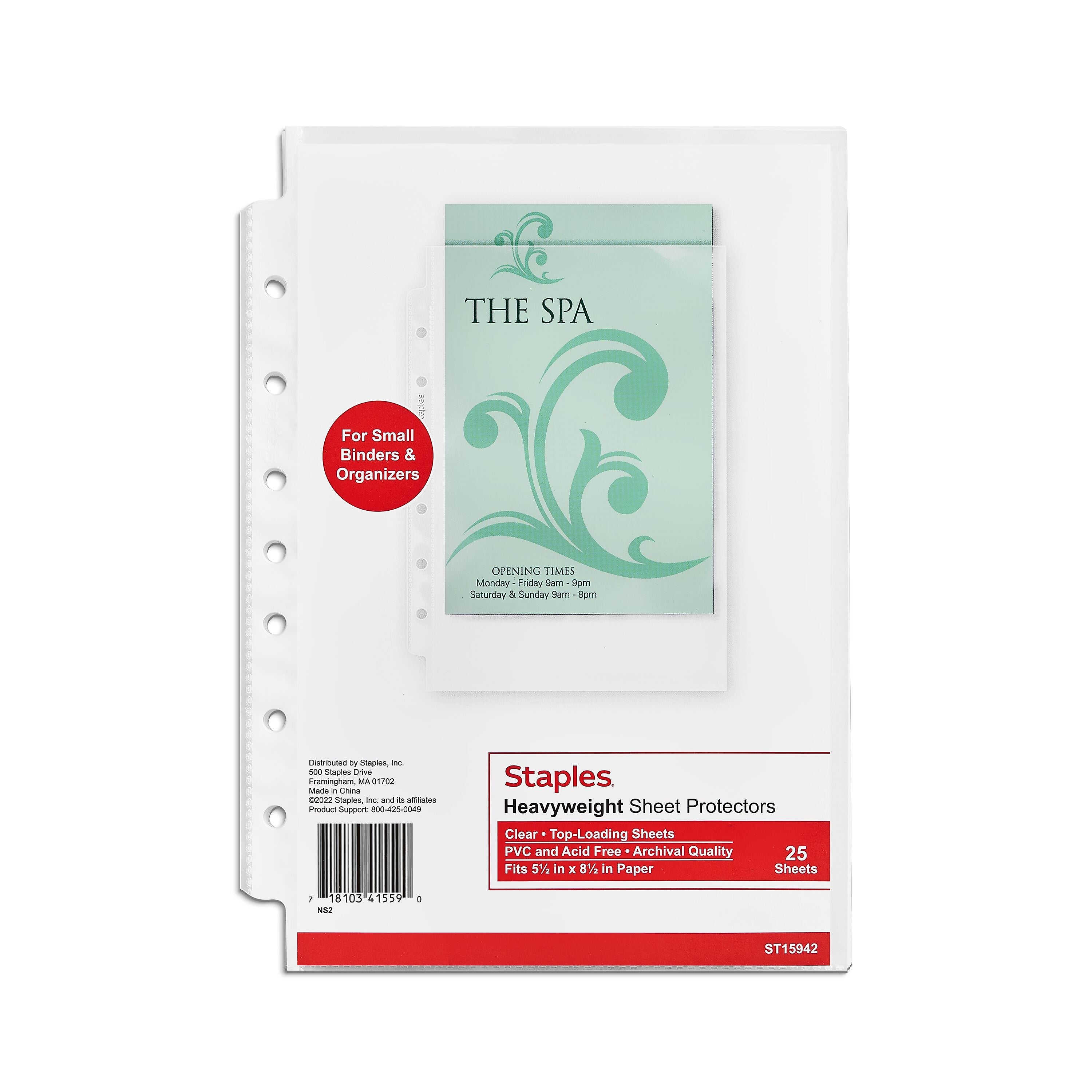 Staples Heavyweight Sheet Protector, 5.5" x 8.5", Clear, 25/Pack (15942)