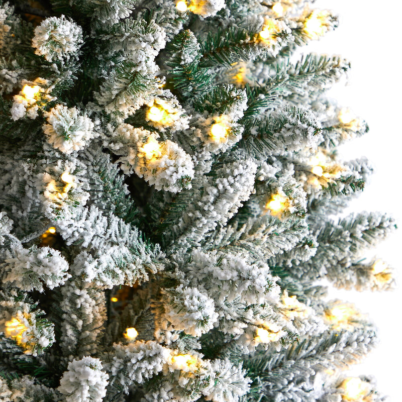 Nearly Natural 8-ft Slim Flocked Montreal Fir Artificial Christmas Tree with 400 Warm White LED Lights (T3312)