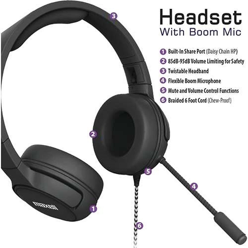 Maxell Kids Safe On-Ear Headphones, Black (MAX198021)