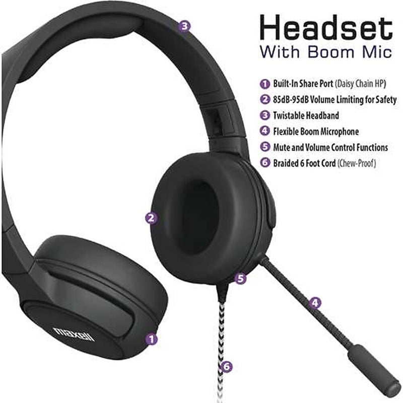 Maxell Kids Safe On-Ear Headphones, Black (MAX198021)