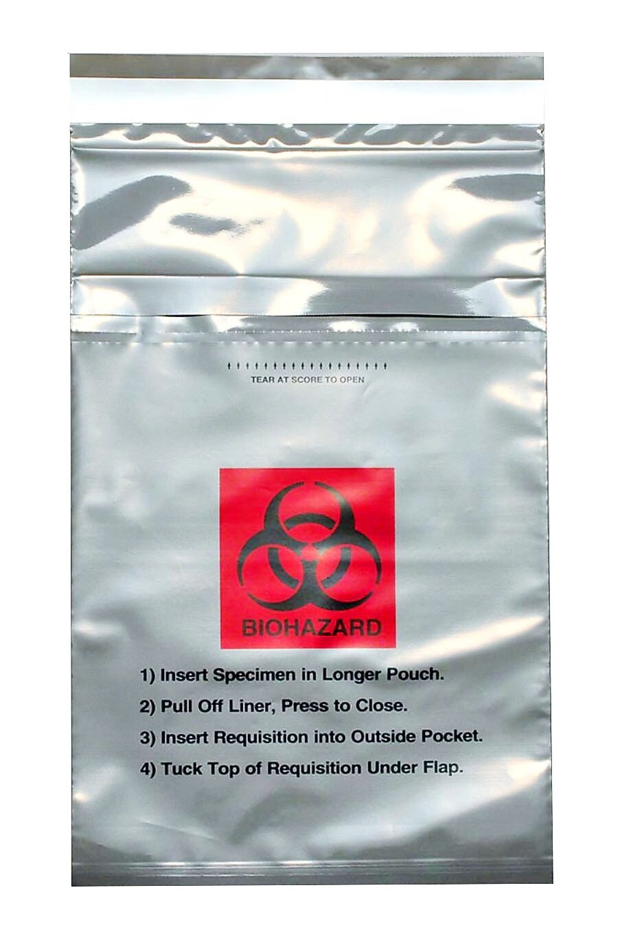 Biohazard Gray Specimen Bags, adhesive closure