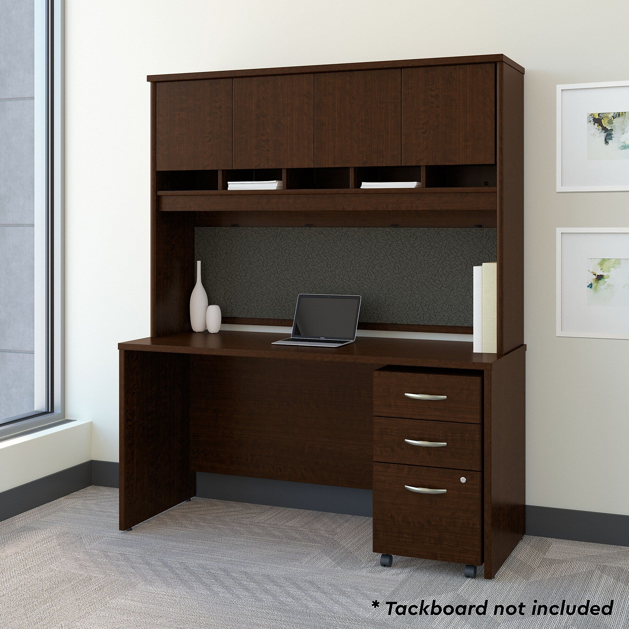 Bush Business Furniture Westfield 60W x 24D Office Desk with Hutch and Mobile File Cabinet, Mocha Cherry (SRC014MRSU)