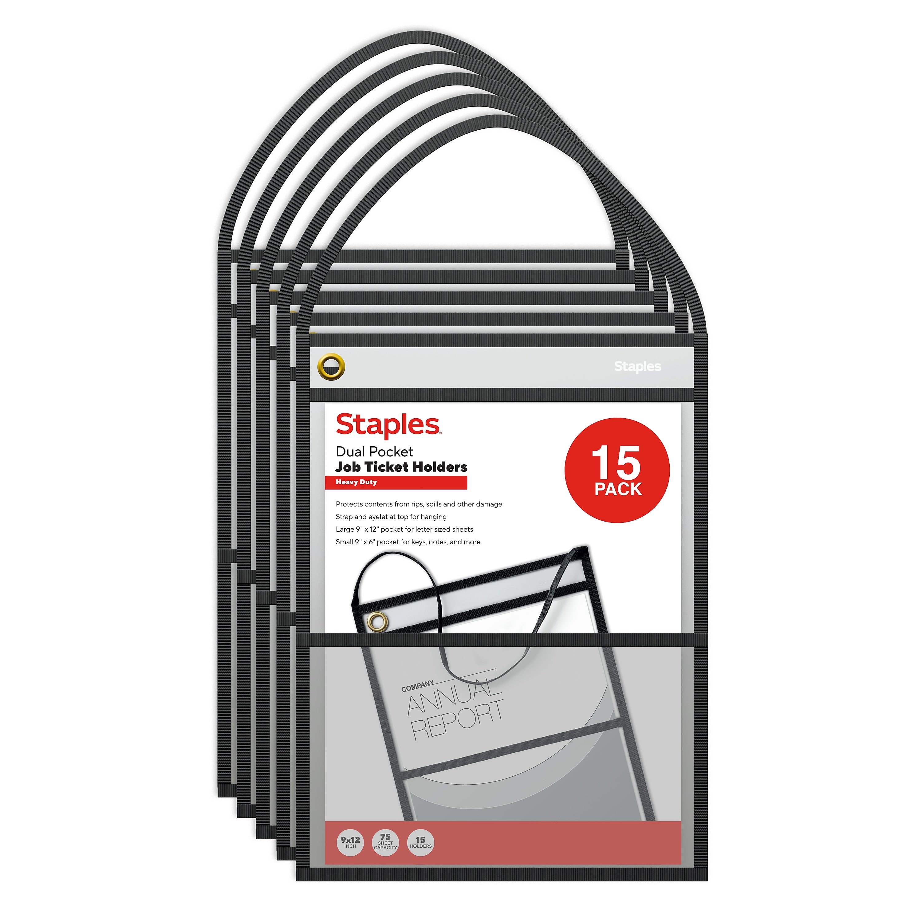 Staples Heavyweight Stitched Job Ticket Holder, 9" x 12", Clear, 15/Pack (ST63077)
