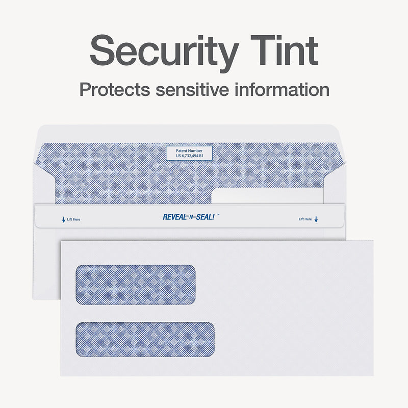 Quality Park Reveal-N-Seal Self Seal Security Tinted #10 Double Window Envelope, 4 1/8" x 9 1/2", White, 500/Box (1014438)