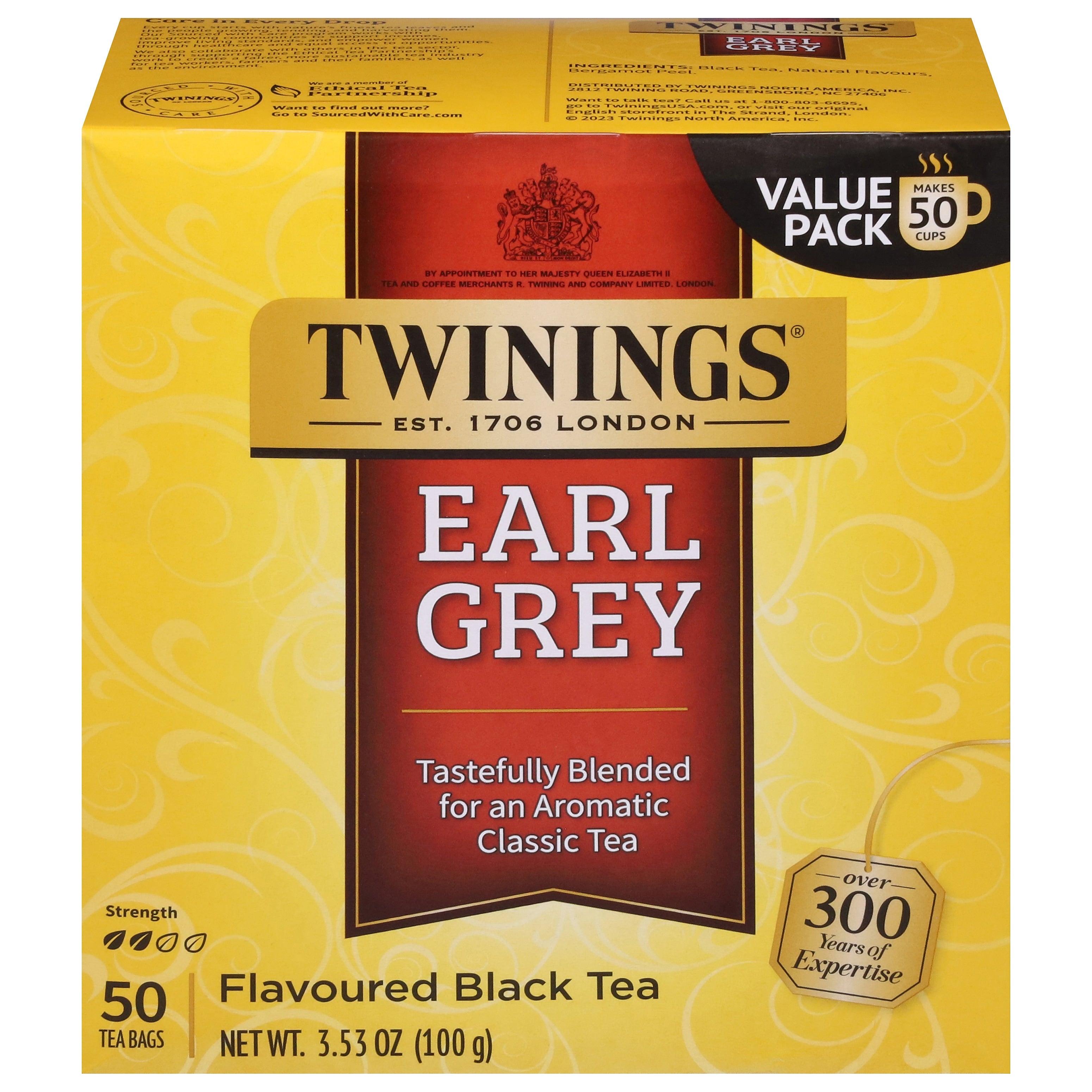 Twinings Earl Grey Black Tea Bags, 3.53 oz., 50/Box (TNA82221)