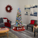 Nearly Natural 6.5-ft Flocked British Columbia Mountain Fir Artificial Christmas Tree in Decorative Planter (T1576)