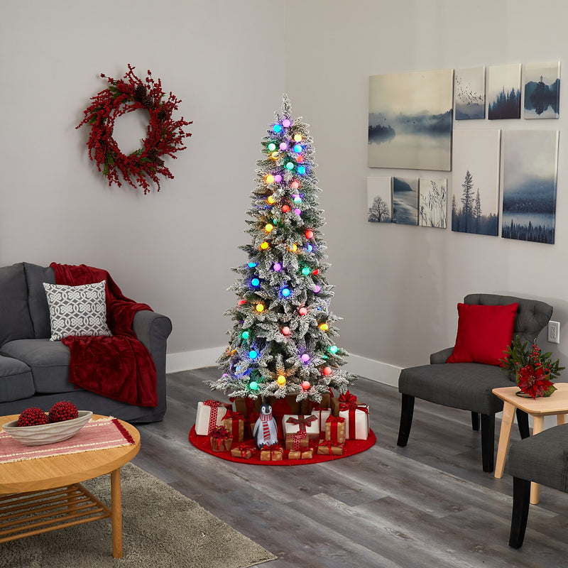 Nearly Natural 6.5-ft Flocked British Columbia Mountain Fir Artificial Christmas Tree in Decorative Planter (T1576)
