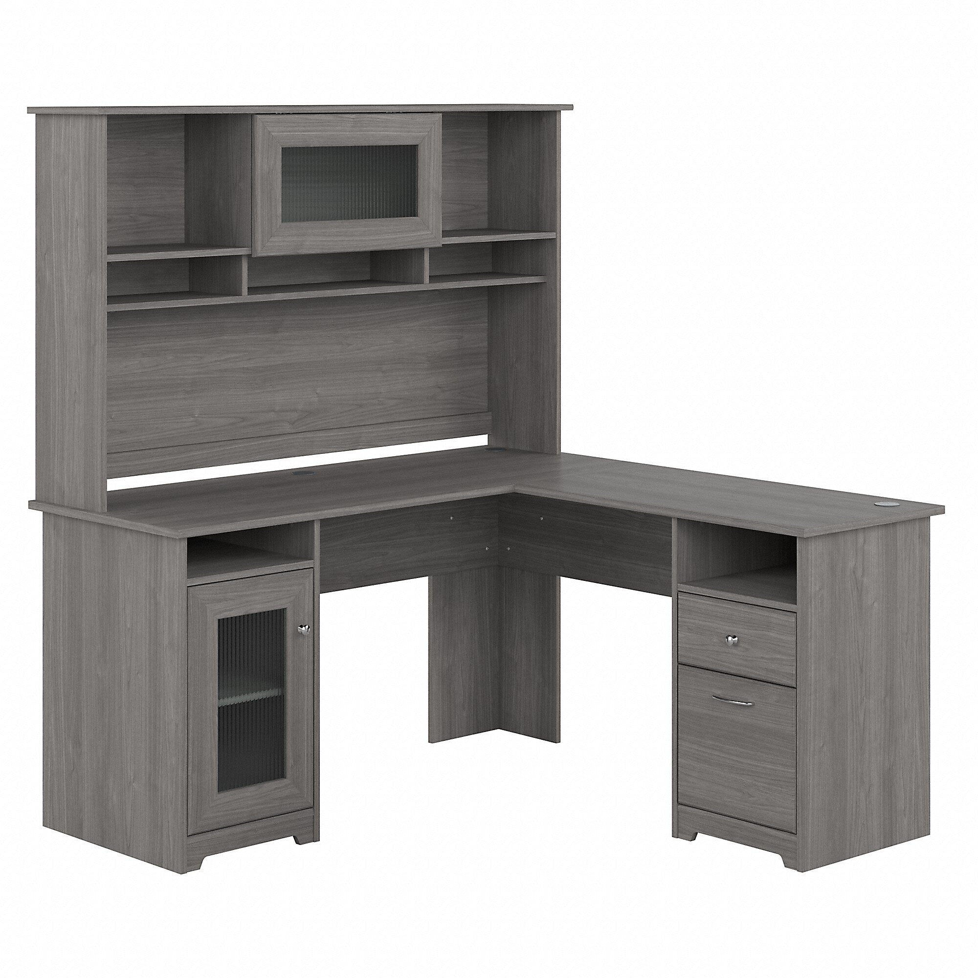 Bush Furniture Cabot 60"W L Shaped Computer Desk with Hutch and Storage, Modern Gray (CAB001MG)