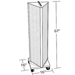 Azar Displays 60” x 16” Three-Sided Revolving Pegboard Tower Floor Display on Wheeled Metal Base, Clear (700452-CLR)