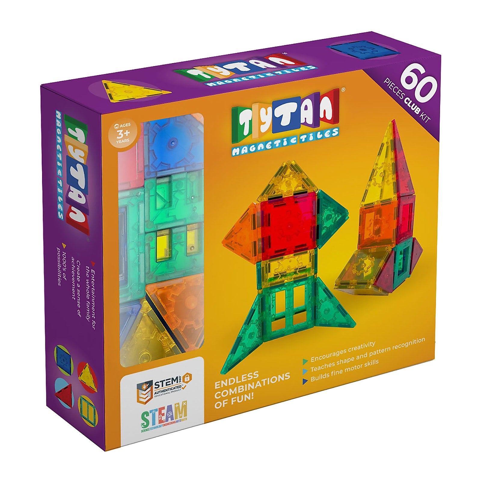 Tytan Toys Magnetic Tiles & Building Blocks, 60 Pieces (ACTYT022)
