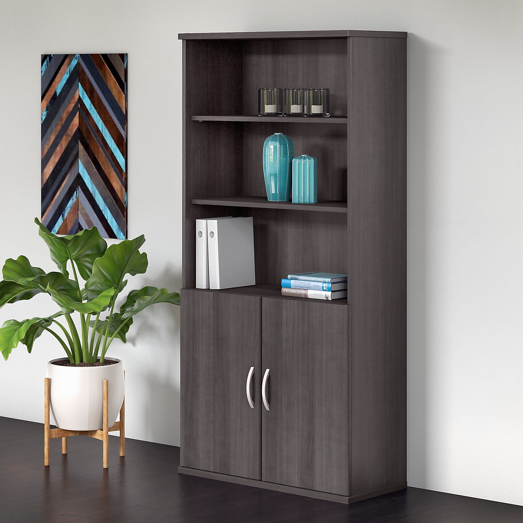 Bush Business Furniture Studio C 73"H 5-Shelf Bookcase with Adjustable Shelves, Storm Gray Laminated Wood (STC015SG)