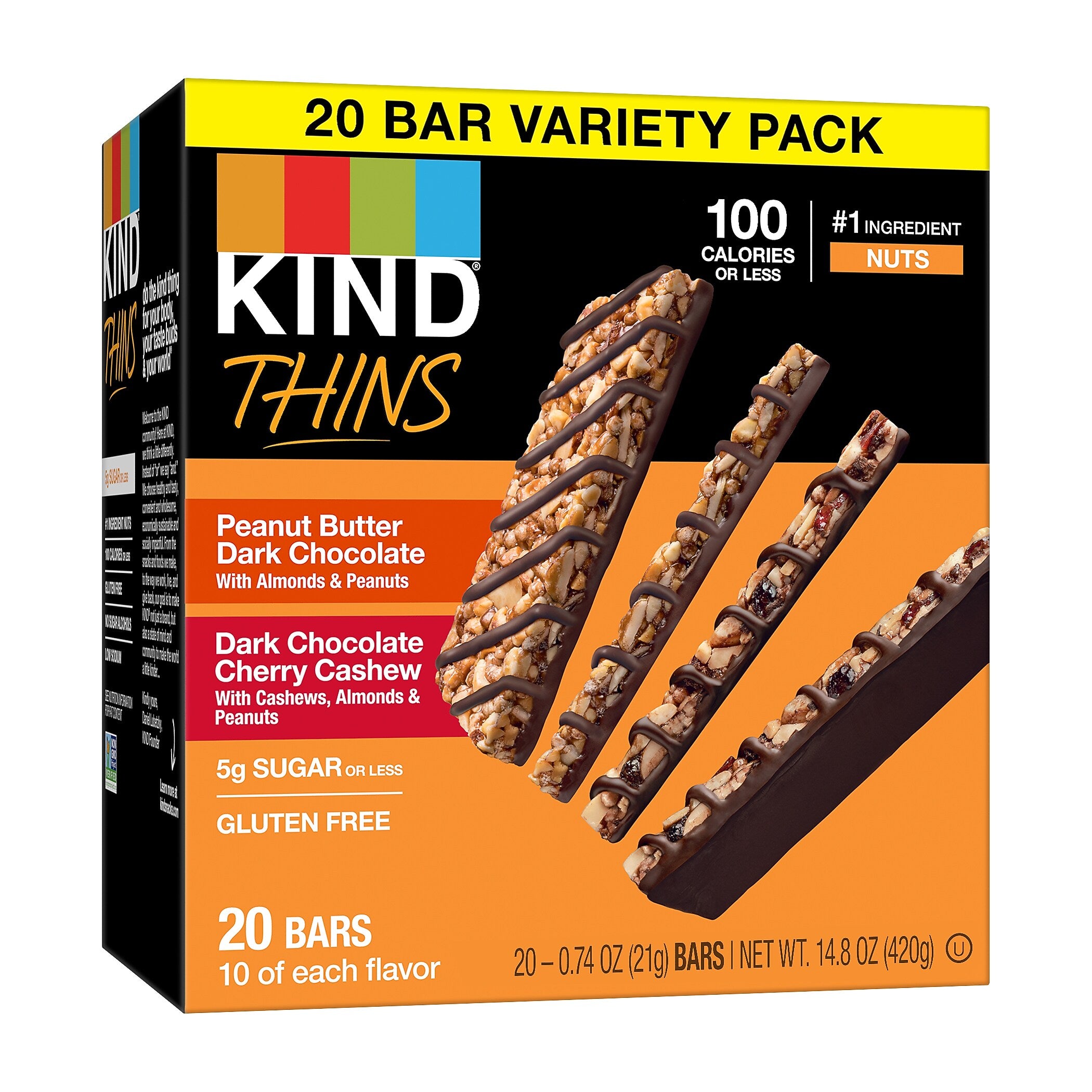 KIND Thins Gluten Free Bar Variety Pack, 14.8 oz., 20 Bars/Box (41891)