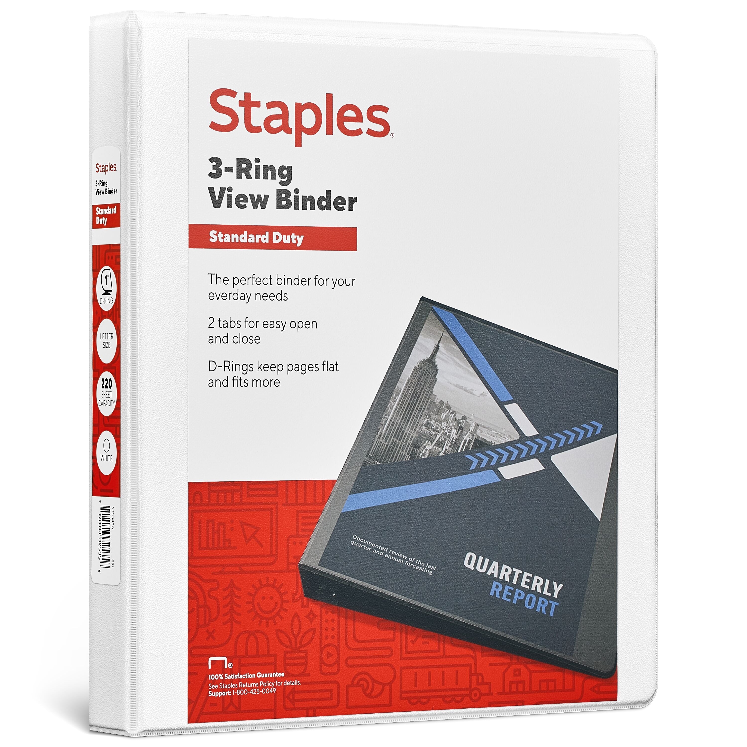 Staples 1" 3-Ring View Binder, D-Ring, White (55406/26432)