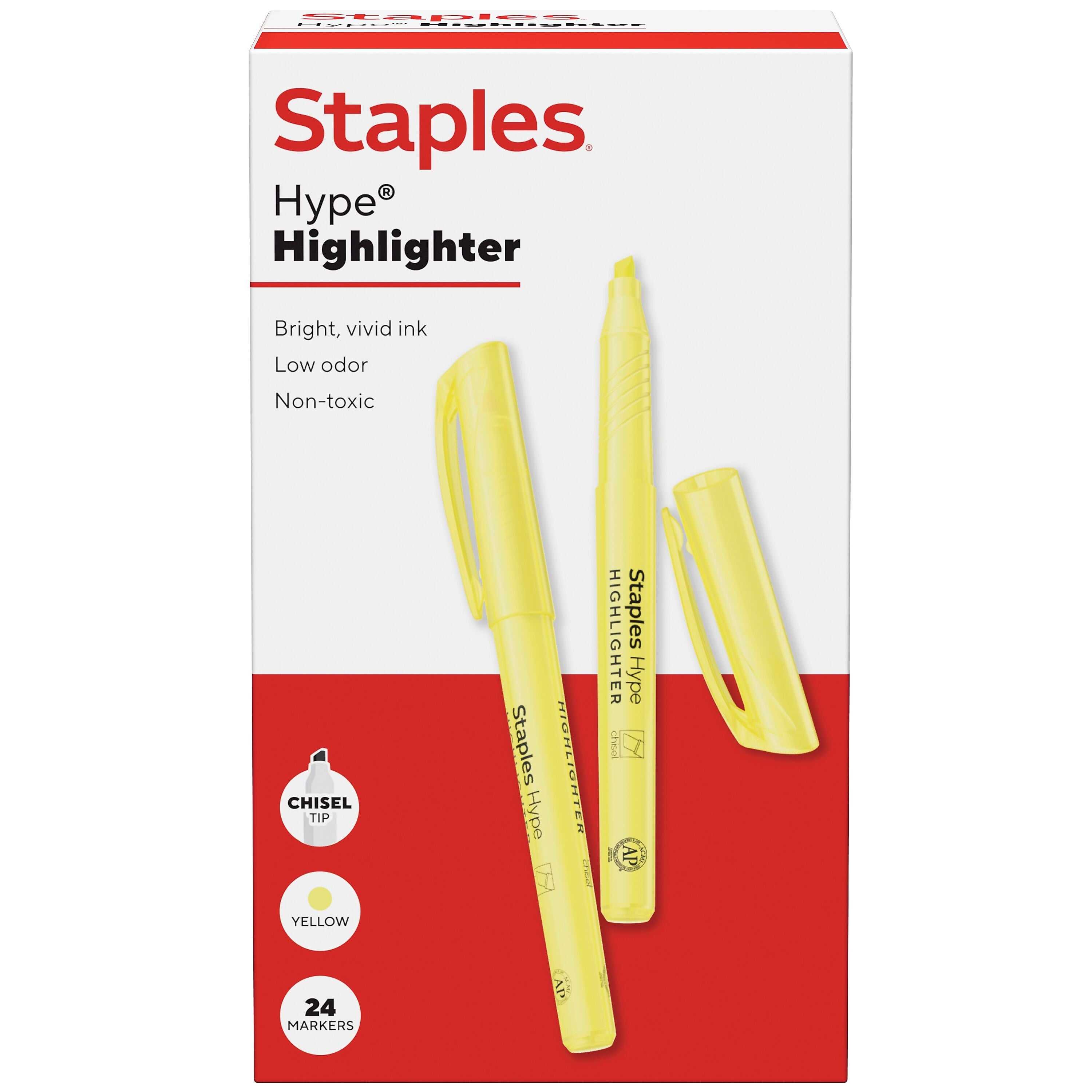 Staples Hype Stick Highlighter, Chisel Tip, Yellow, 24/Pack (ST62939)