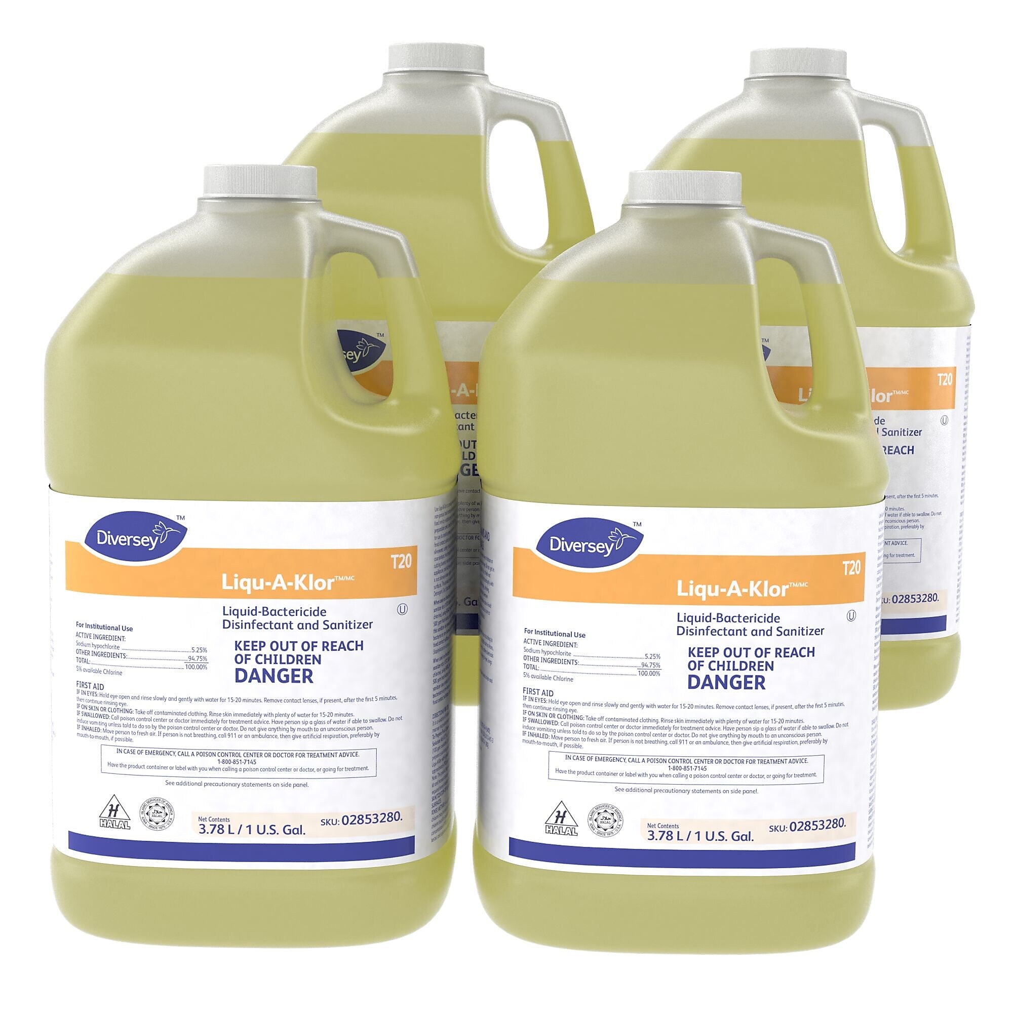Liqu-A-Klor Liquid-Bactericide Disinfectant and Sanitizer, 1 Gallon, 4/Carton (02853280)