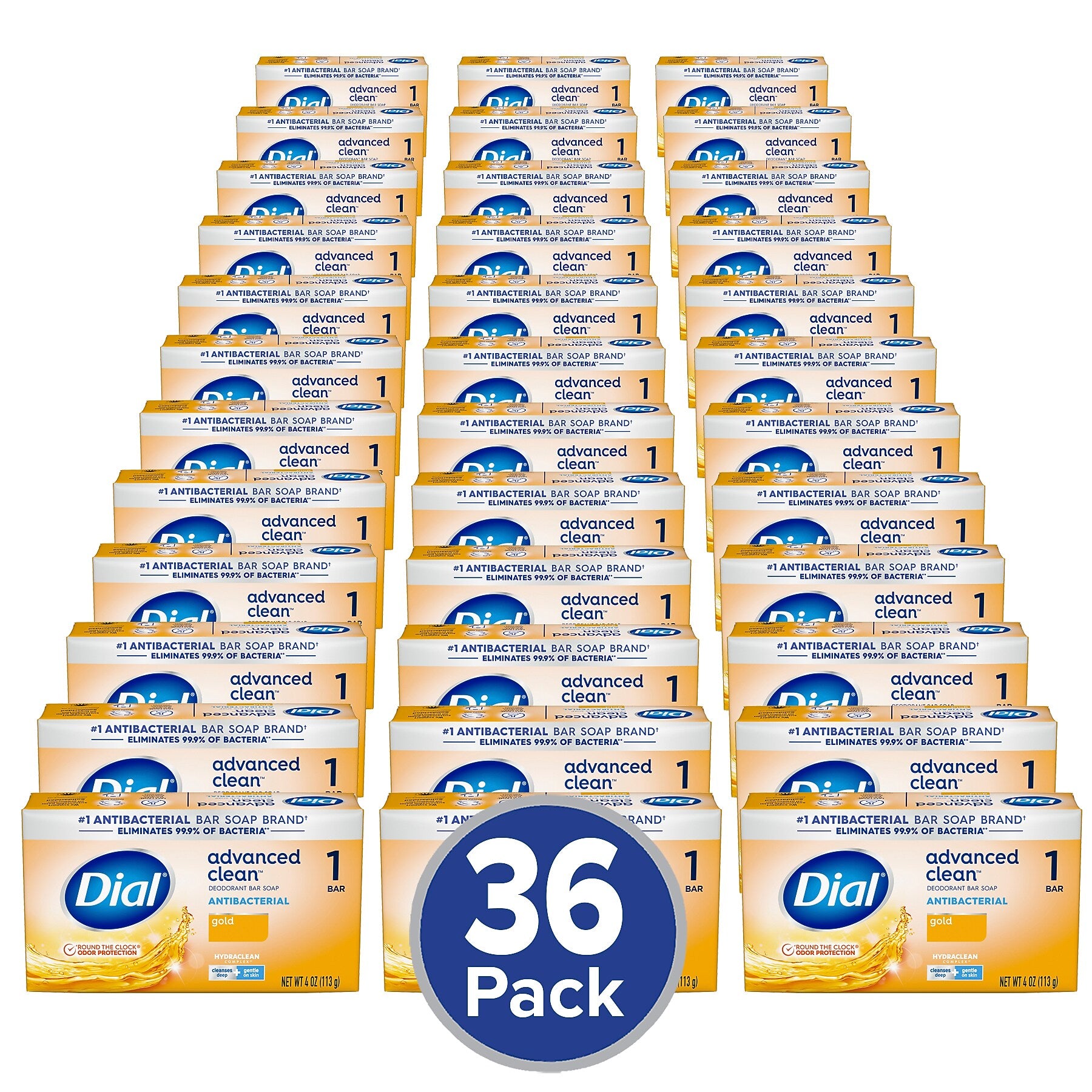 Dial Advanced Clean Antibacterial Bar Soap, Gold Scent, 36/Carton (00052336926172)