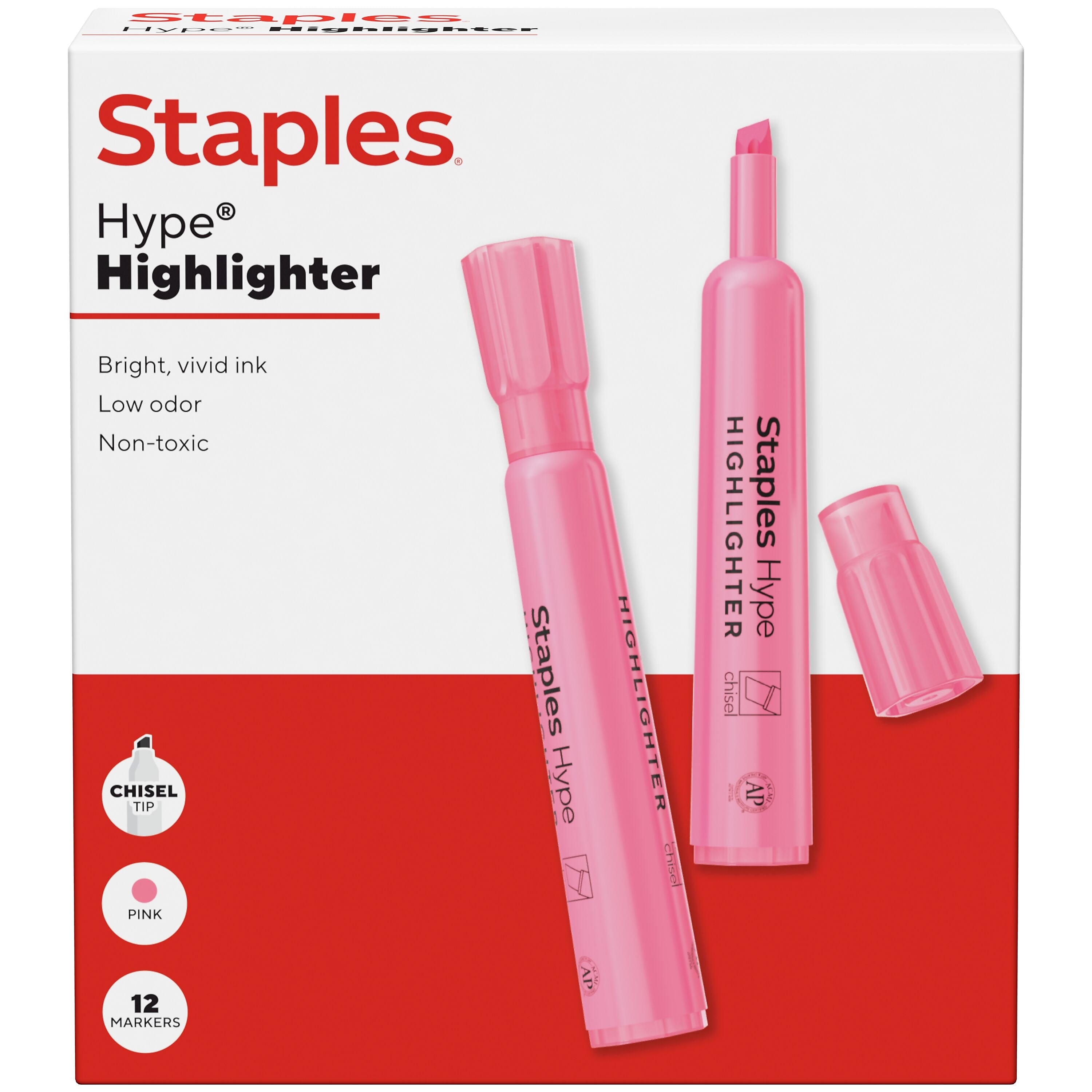 Staples Hype Tank Highlighter, Chisel Tip, Pink, 12/Pack (ST62940)