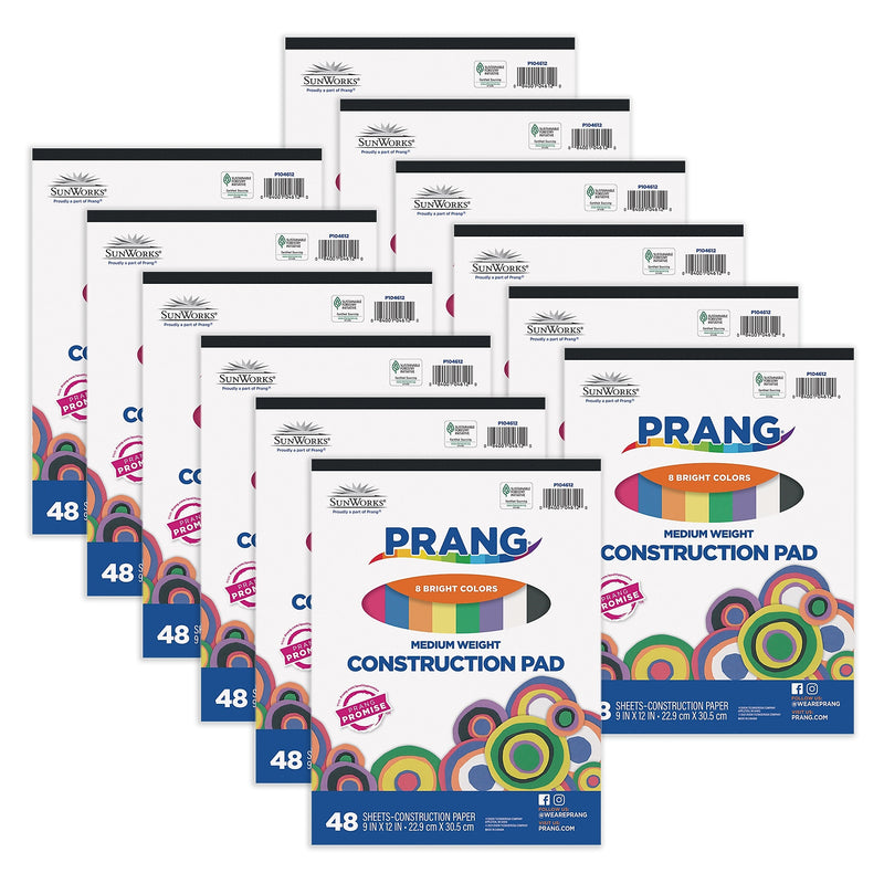 Prang 9" x 12" Construction Paper Pad, Assorted Colors, 48 Sheets/Pad, 12 Pads/Bundle (PAC104612-12)
