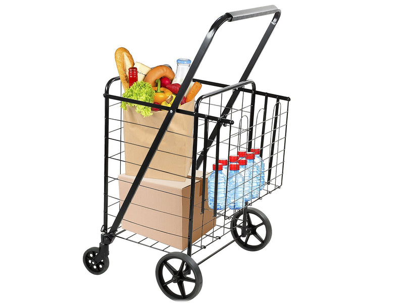 Mount-It! Rolling Utility Shopping Cart with Double Basket, 66 Lbs., Black (MI-907)