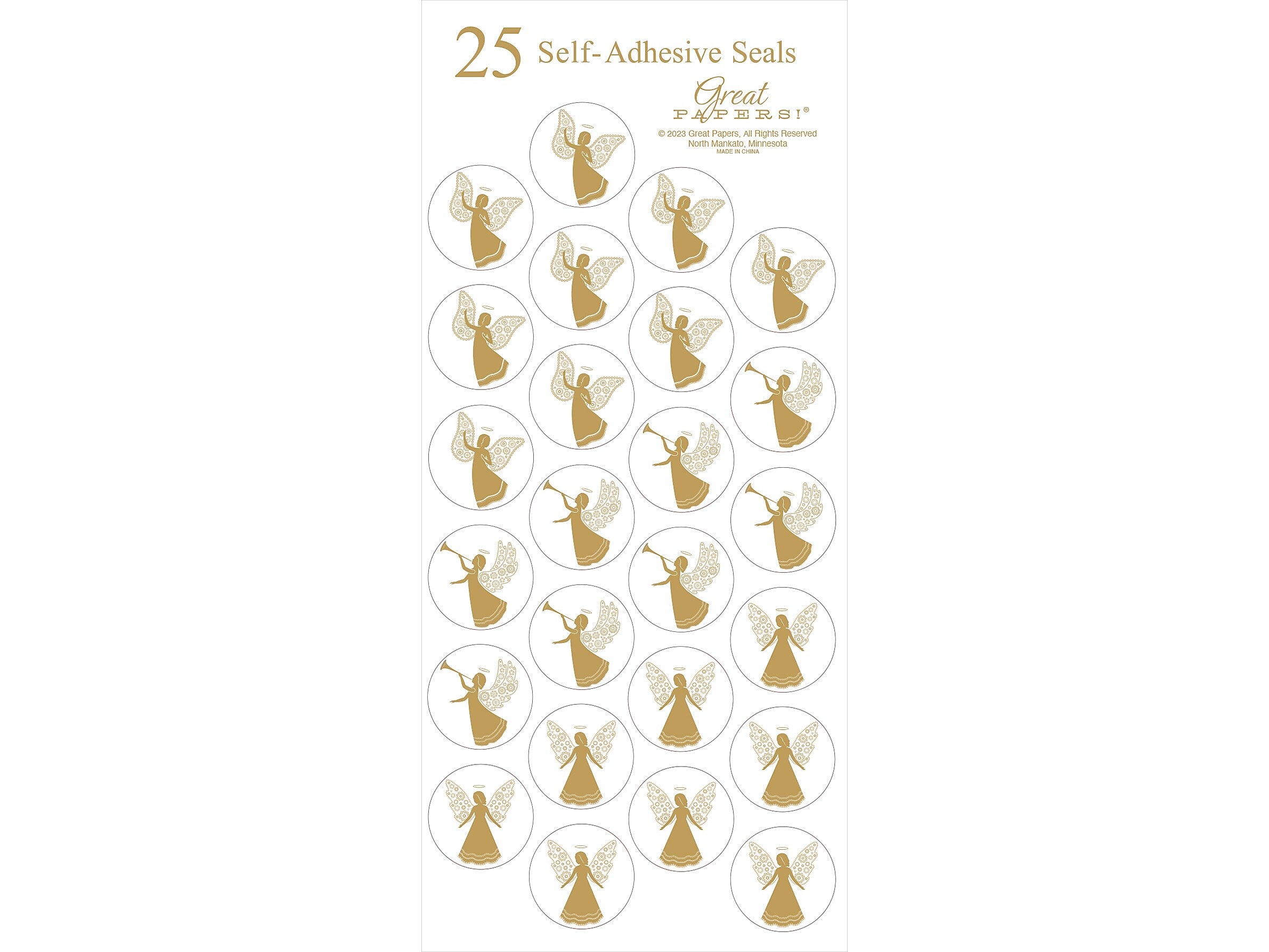 Great Papers Angelic Holiday Seal, Gold, 25/Pack (2023054)