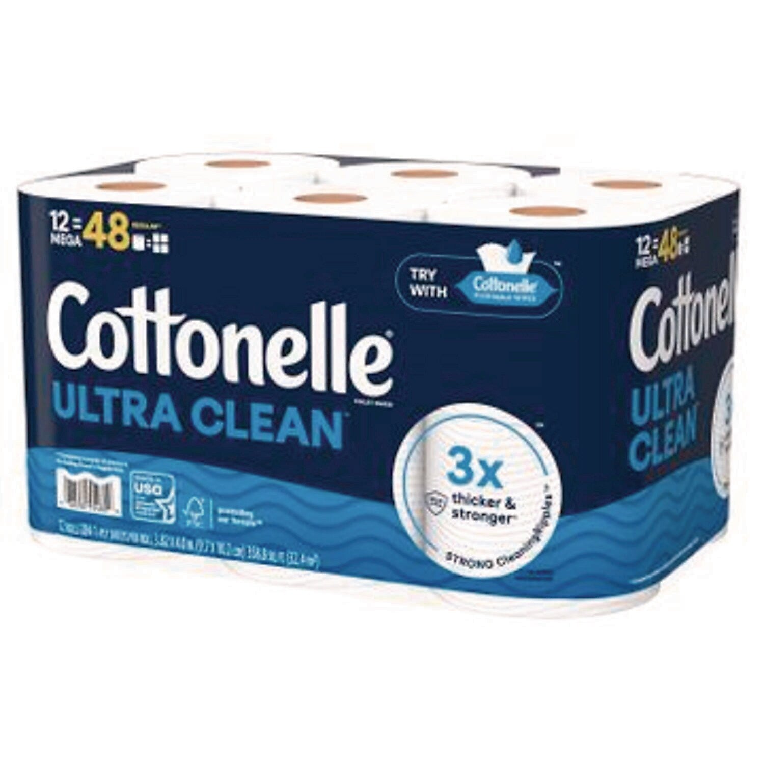 Cottonelle Ultra CleanCare Toilet Paper, 1-Ply, White, 284 Sheets/Roll, 12 Rolls/Case, 4 Cases/Carton (KCM55480)
