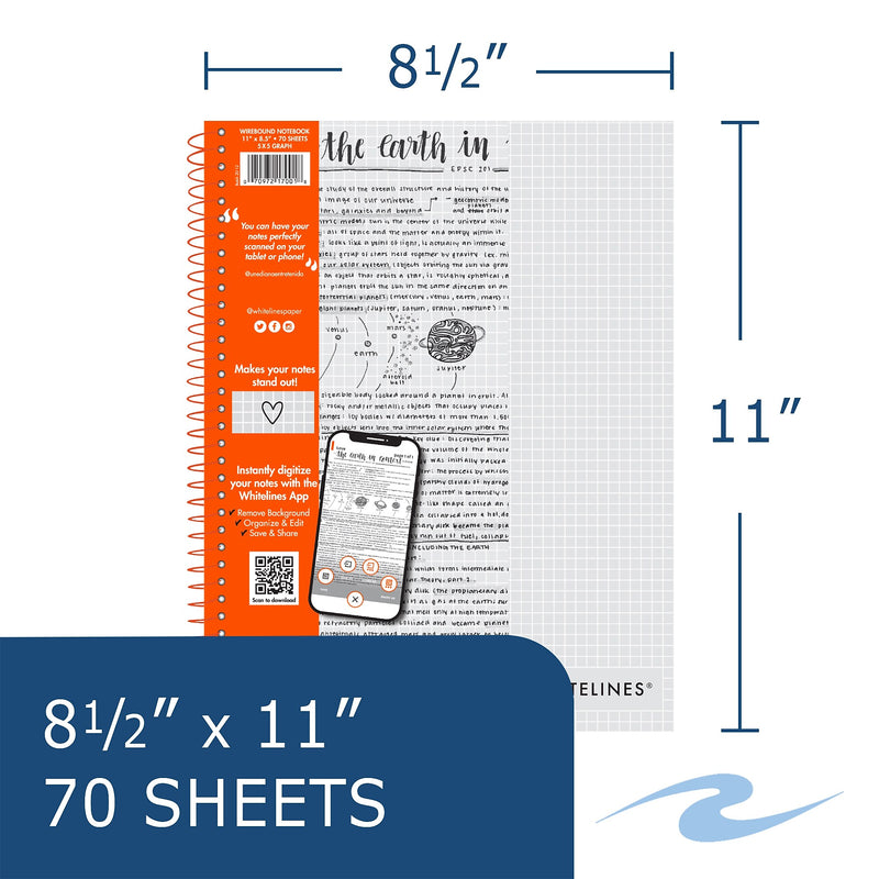 Roaring Spring Paper Products Whitelines 1-Subject Smart Notebook, 8.5" x 11", Graph Ruled, Gray/Silver (17001)