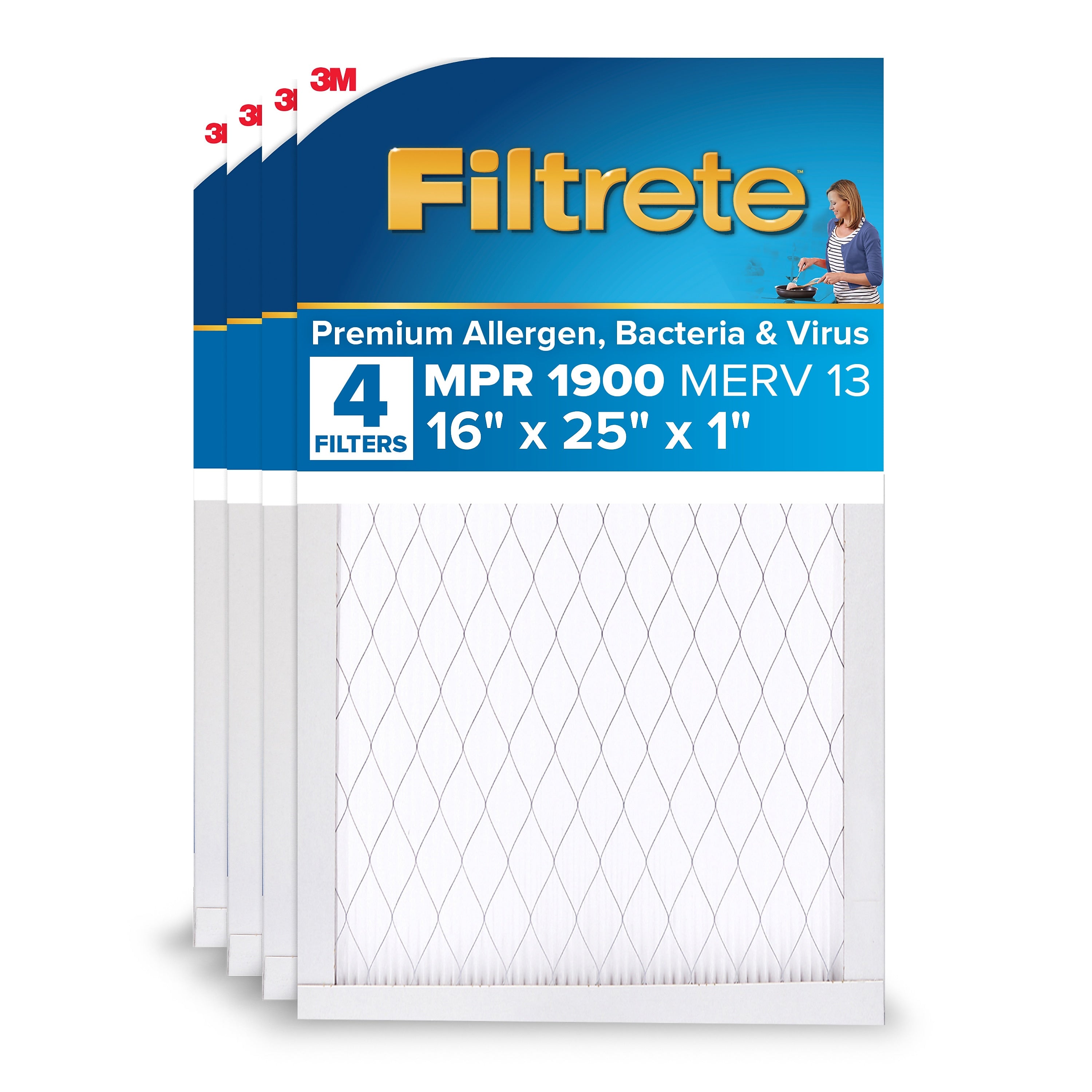 Filtrete High Performance 16" x 25" x 1" Pleated Air Filter, MERV 13, 4/Carton (1900 MPR)