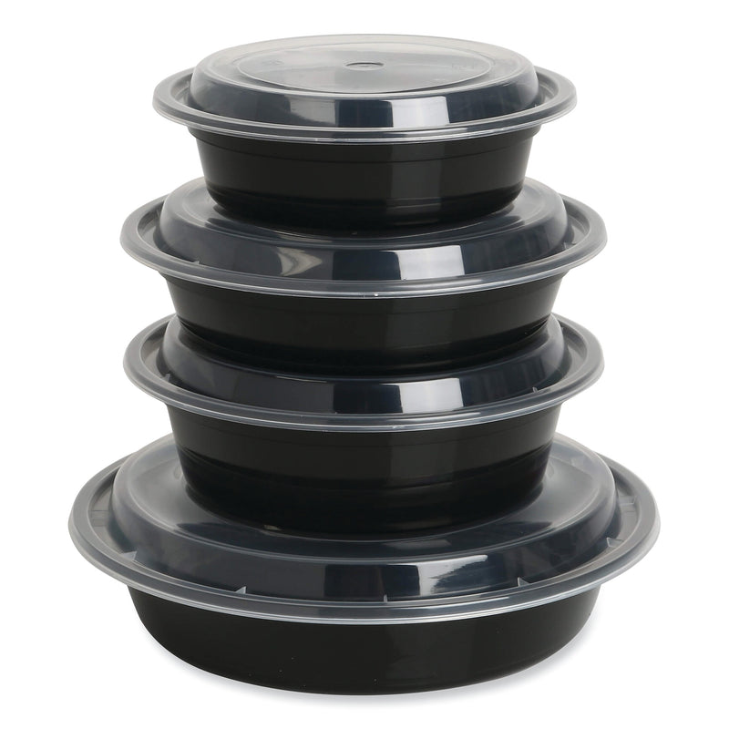 GEN Food Container with Lid, 16 oz, 6.29 x 6.29 x 1.96, Black/Clear, Plastic, 150/Carton