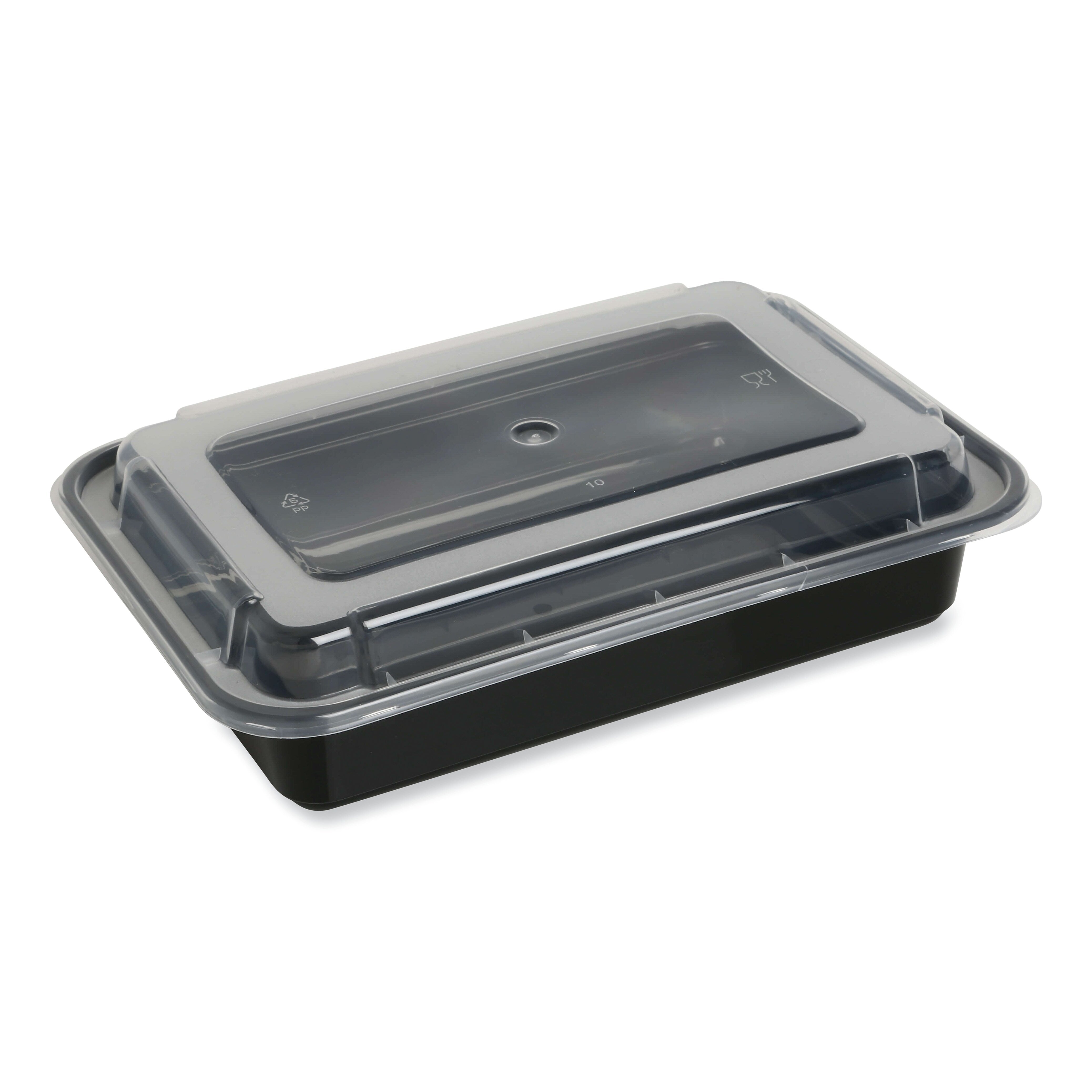 GEN Food Container with Lid, 38 oz, 8.81 x 6.02 x 2.48, Black/Clear, Plastic, 150/Carton