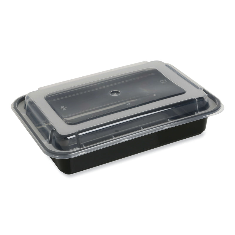GEN Food Container with Lid, 38 oz, 8.81 x 6.02 x 2.48, Black/Clear, Plastic, 150/Carton