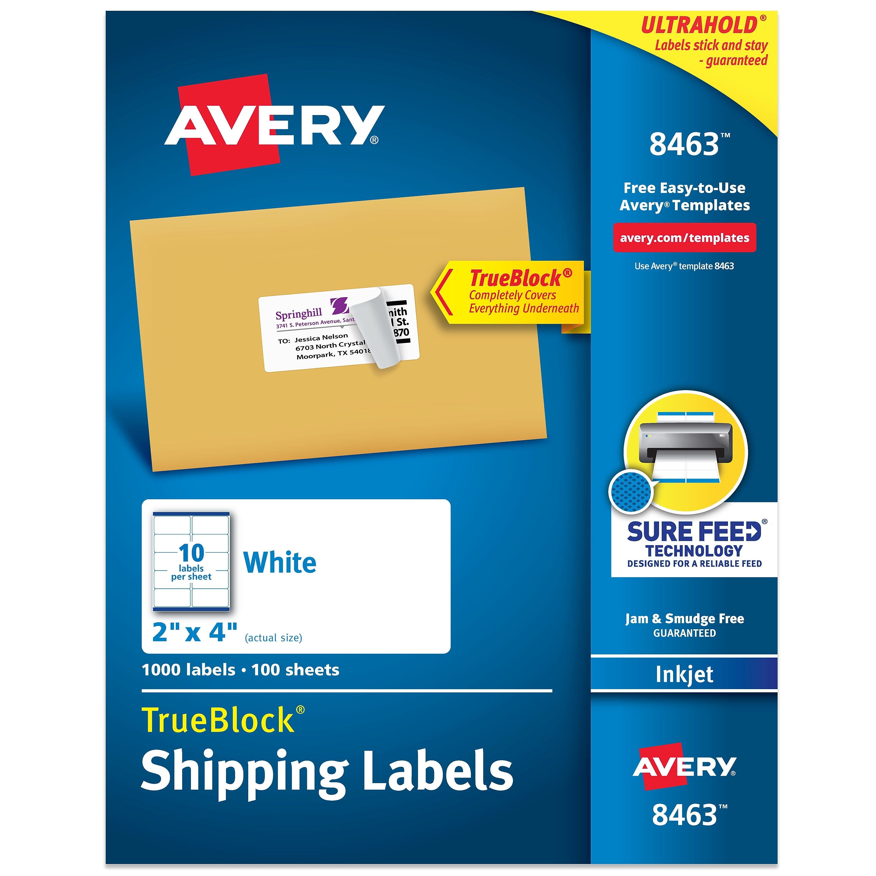 Avery TrueBlock Inkjet Shipping Labels, 2" x 4", Matte White, 1,000 Labels/Box (8463)