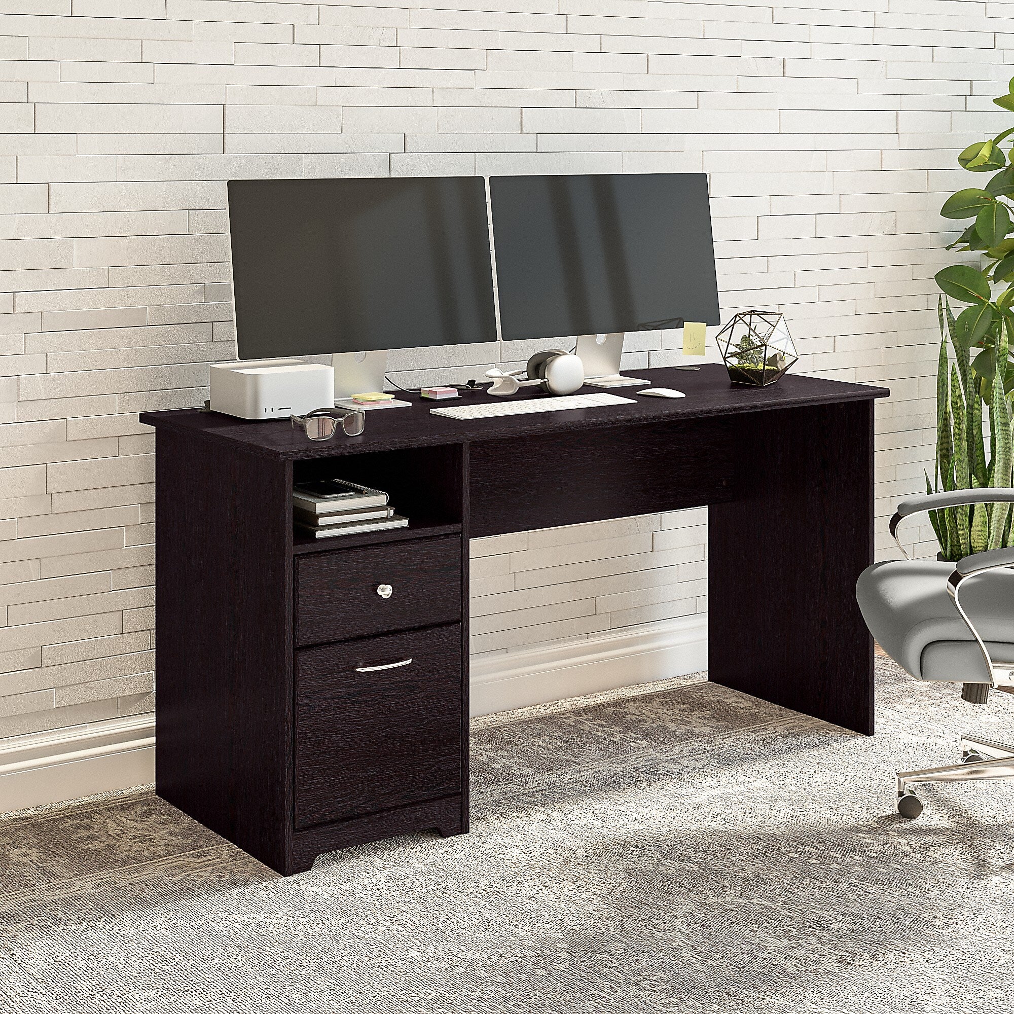 Bush Furniture Cabot 60"W Computer Desk with Drawers, Espresso Oak (WC31860)