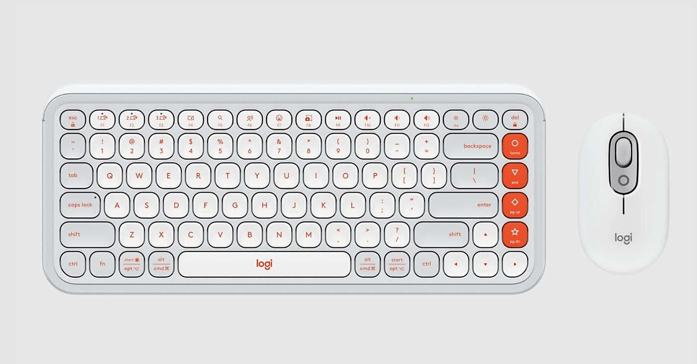 Logitech POP Icon Wireless Keyboard and Optical Mouse Combo, Orange and Off-White (920-013104)