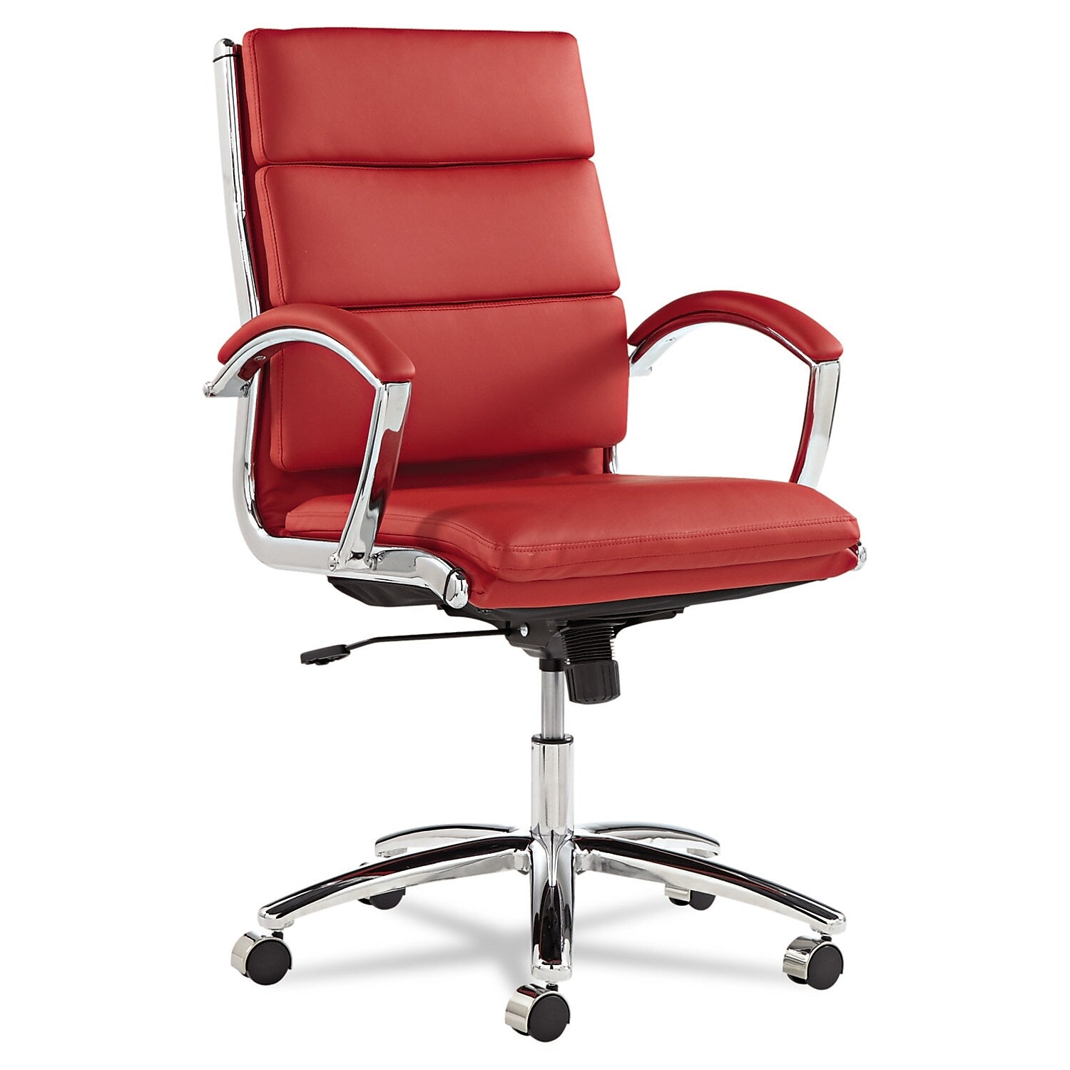 Neratoli, Mid-Back Swivel/Tilt Chair, Red Soft-Touch Leather, Chrome Frame