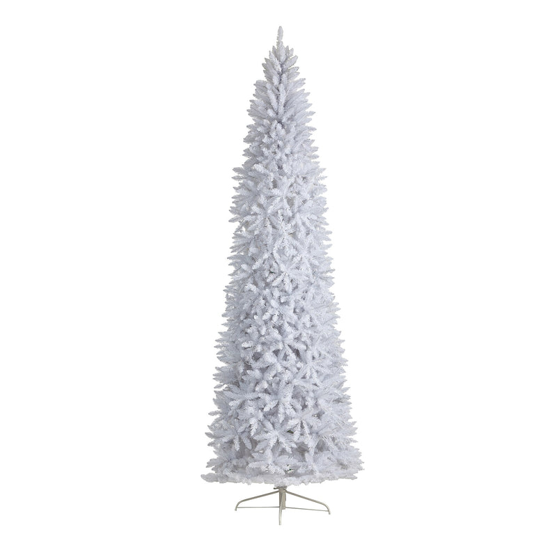 Nearly Natural 10-ft Slim White Artificial Christmas Tree with 800 Warm White LED Lights and 2420 Bendable Branches (T3364)